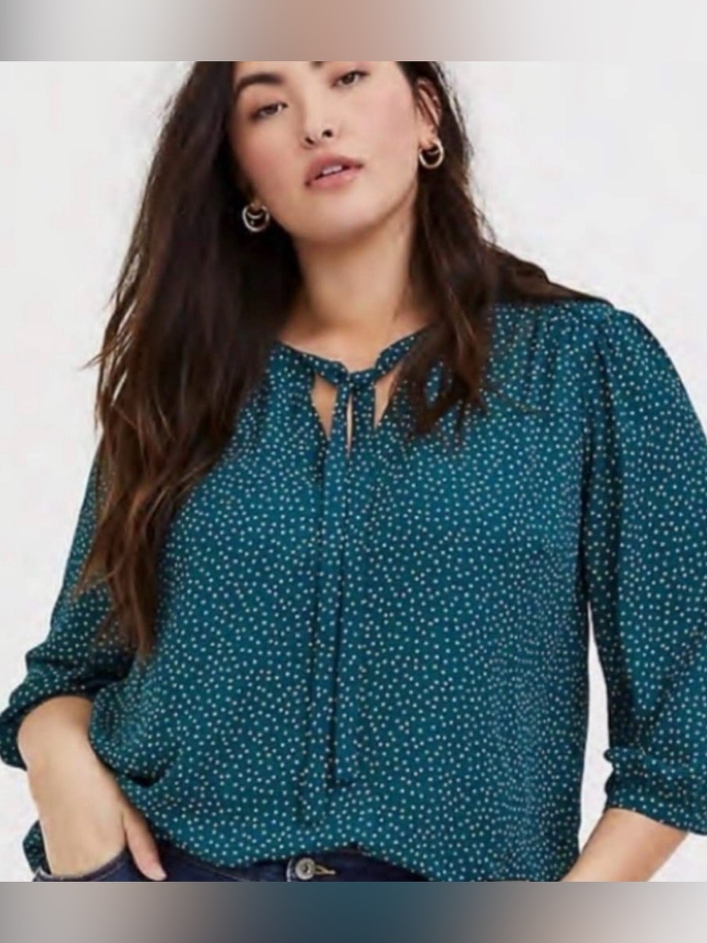 Torrid teal Georgette blouse, tie neck, size 2, EUC